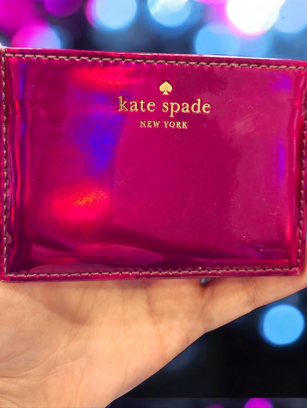 Rare Kate Spade Holographic Pink Card Holder Patent Leather ID Wallet